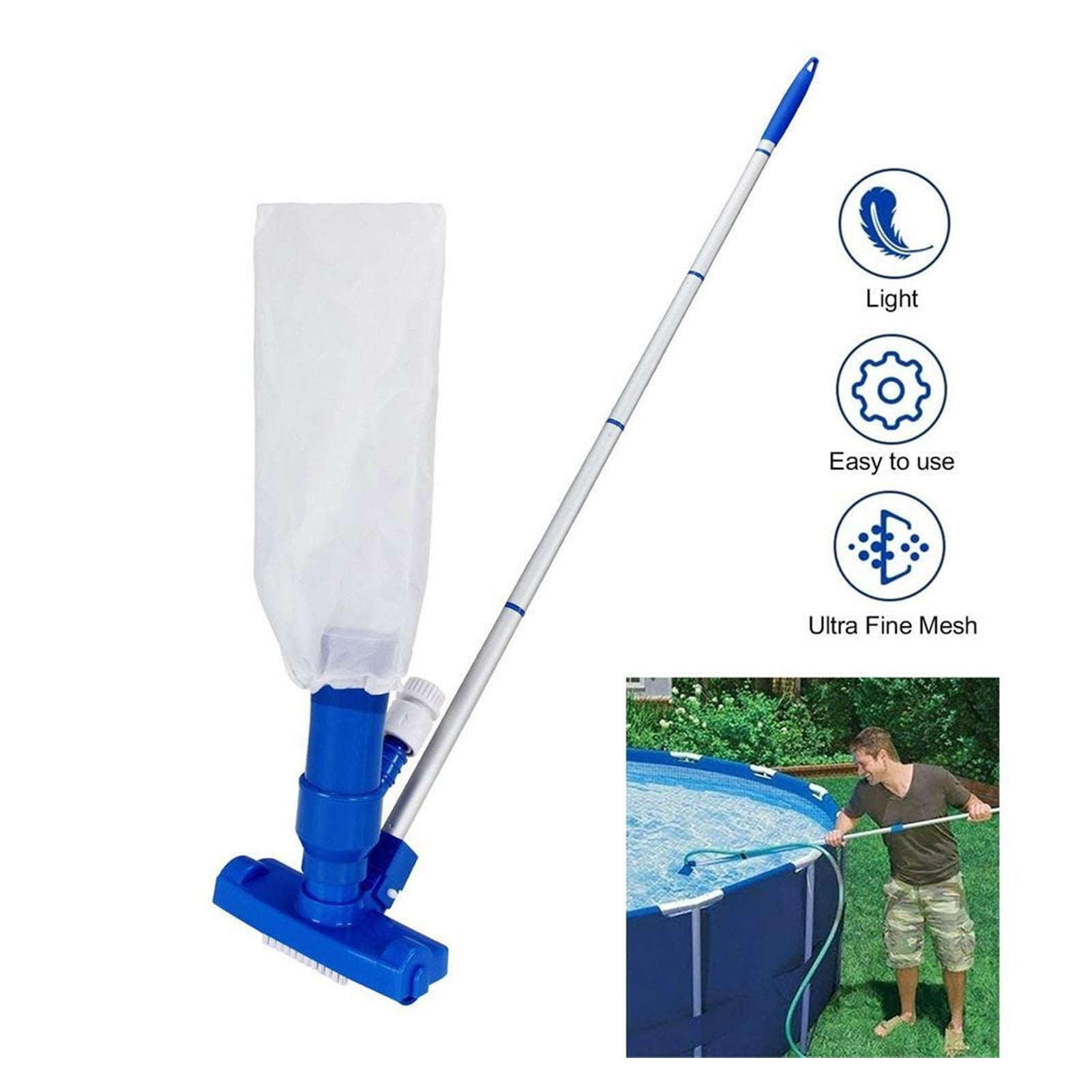 Swimming Pool Vacuum Cleaner Floating Objects Cleaning Set With Brush Bag Vac Suction Head Pool Fountain Vacuum Brush Cleane ,Great Suction Power