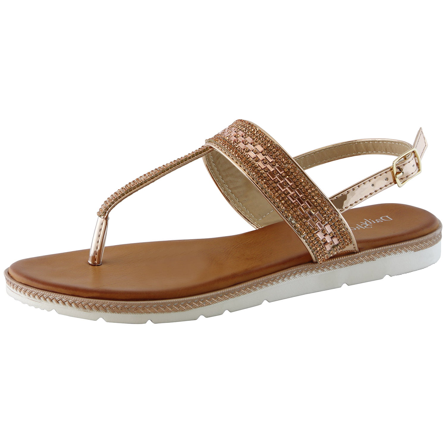Dailyshoes Thong Sandals With Rhinestones Flat Sandal T-strap Flip-flop ...