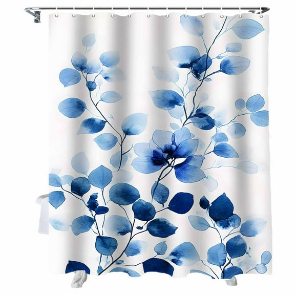 Shower Curtains Watercolor Blue Leaves Bath Curtain Simple Style Waterproof Bathroom Shower Curtain Set with Hooks Decoration 72 x 84 Inches