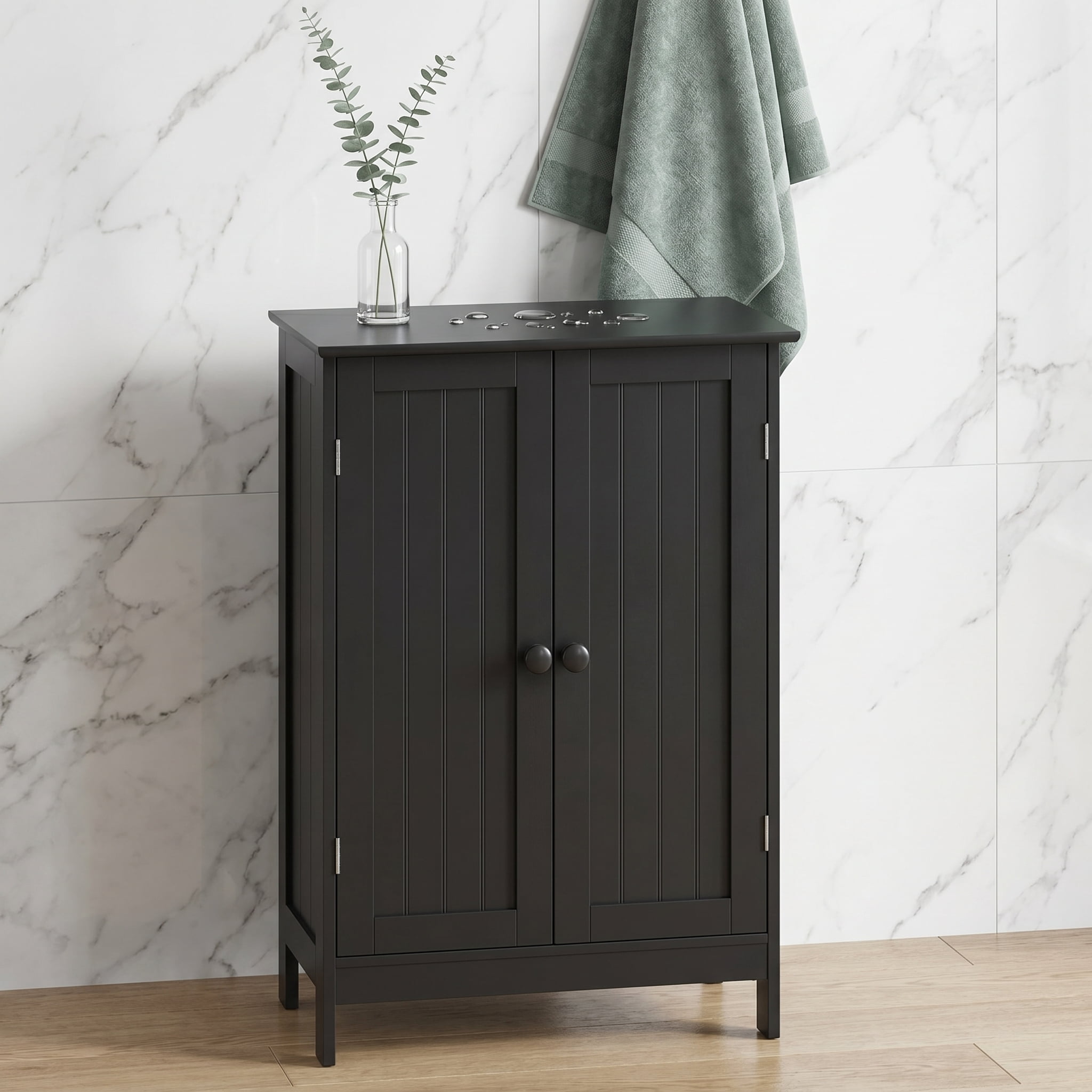 Kadyn Bathroom Cabinet, Storage Cabinet, Bathroom Storage Unit,2-Door Freee-Standing Bathroom Cabinet with Shelf-Black