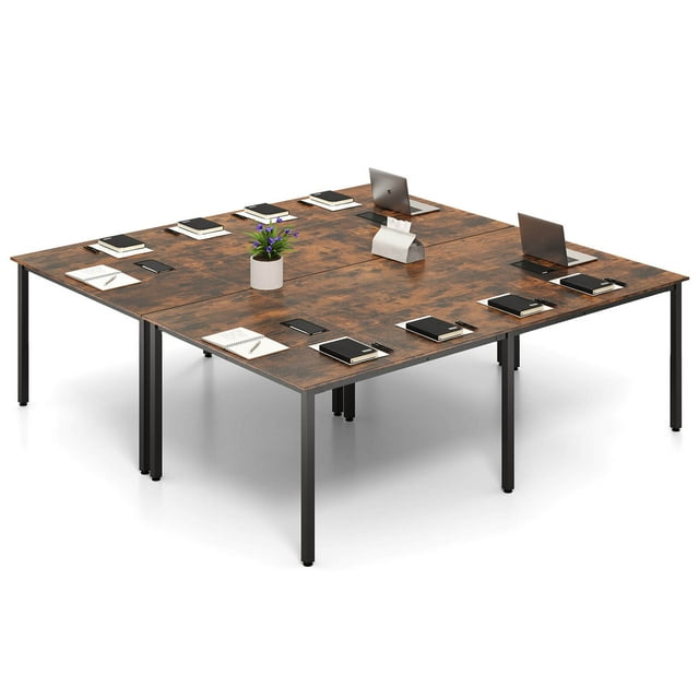 Costway 2 PCS 95" x 48" Large Meeting Table Seats up to 10 People 2 Cable Grommets for Office Brown