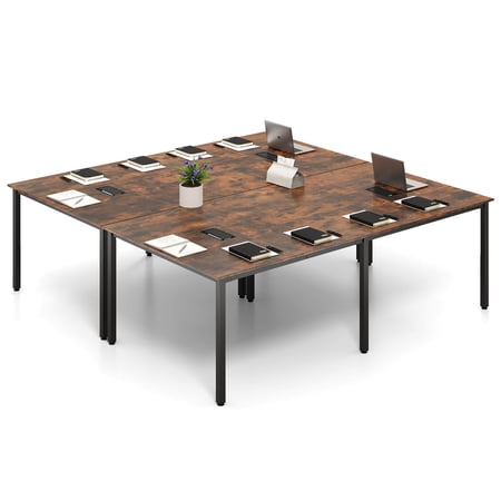 Costway 2 PCS 95 x 48 Large Meeting Table Seats up to 10 People 2 Cable Grommets for Office Brown