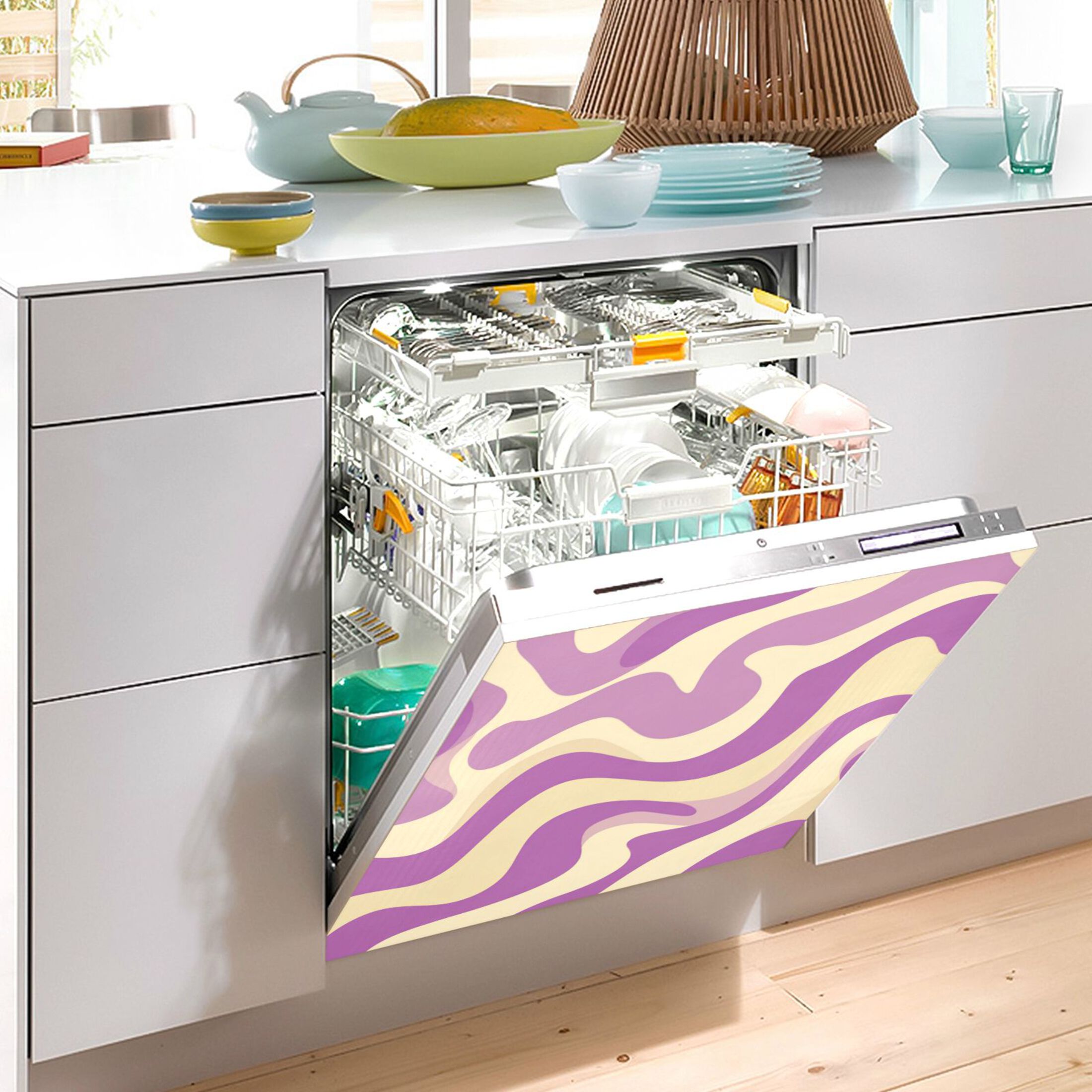 Dishwasher Magnetic Refrigerator Magnet Cover Sticker Home Decorative 23"x26" Light Purple Cream Flowing