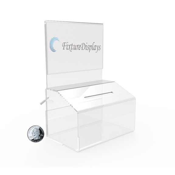 FixtureDisplays 6PK 5"W x 7.3"H x 3.5"D LOCKING FUNDRAISING CHARITY DONATION BOX WITH SIGN CLEAR ACRYLIC PIGGYBANK TIP 14705-6PK