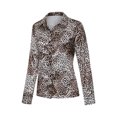 thumbnail image 5 of MORTTIC Women's Satin Finish Lapel Long Sleeve Shirt, Elegant Tucked Design Blouse for Office Wear Leopard，XXL, 5 of 10