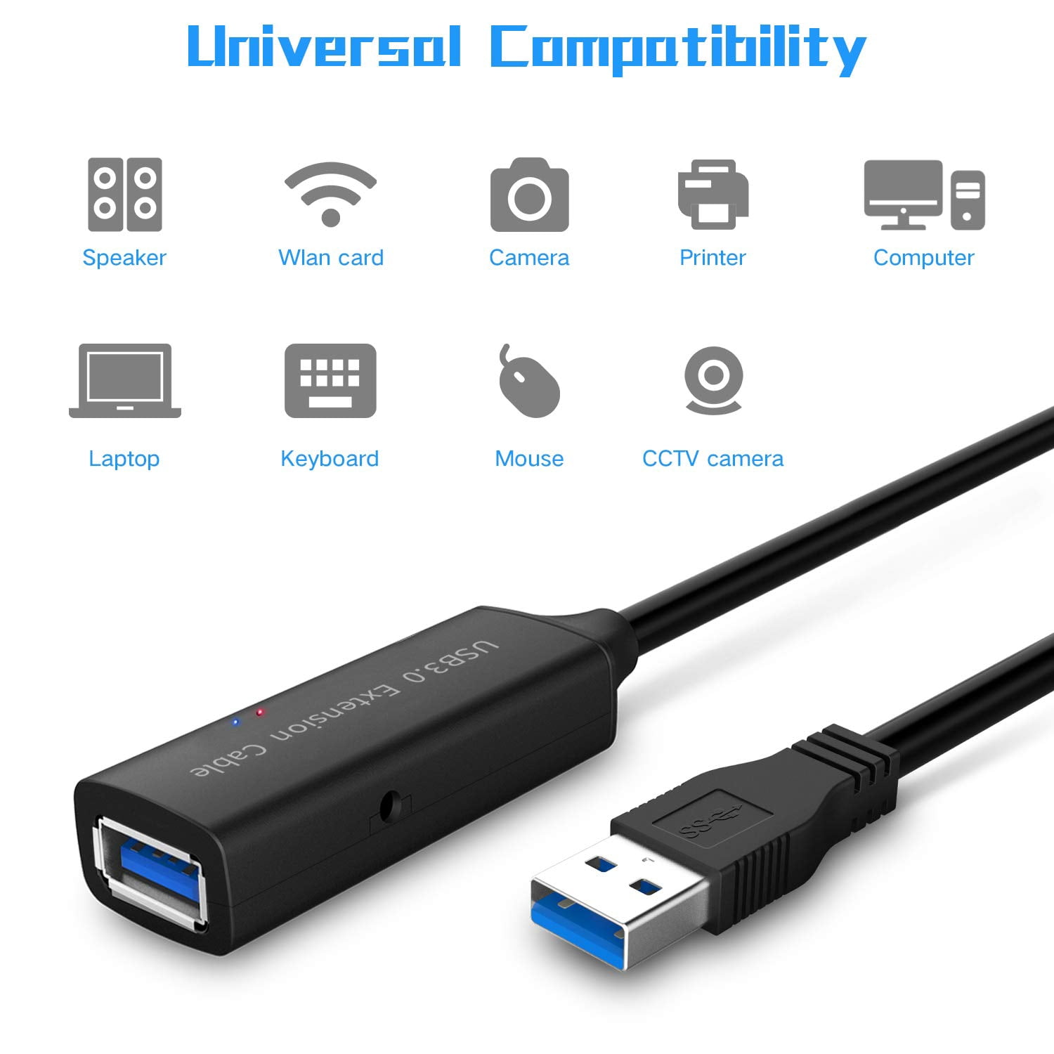 ROSONWAY 16ft USB 3.0 Active Extension Cable, Type-A Female to Male USB 3.0 Cord with Built-in Signal Booster, 5m