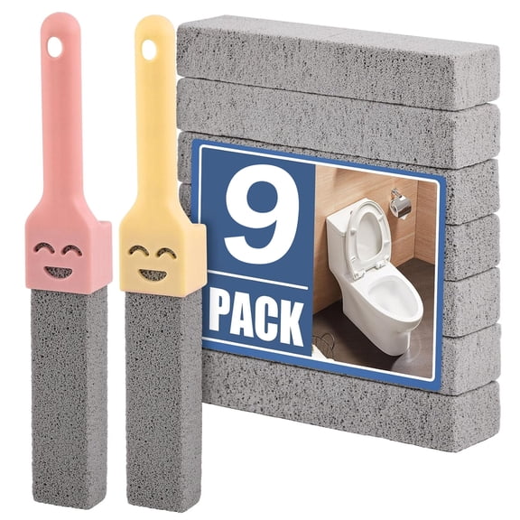 NAISHIER 9 Pack Pumice Stone Scouring Sticks with 2 Universal Handles, Grey Pumice Stone Cleaner for Cleaning Toilets, Bathrooms, Kitchens, Spas and Pools