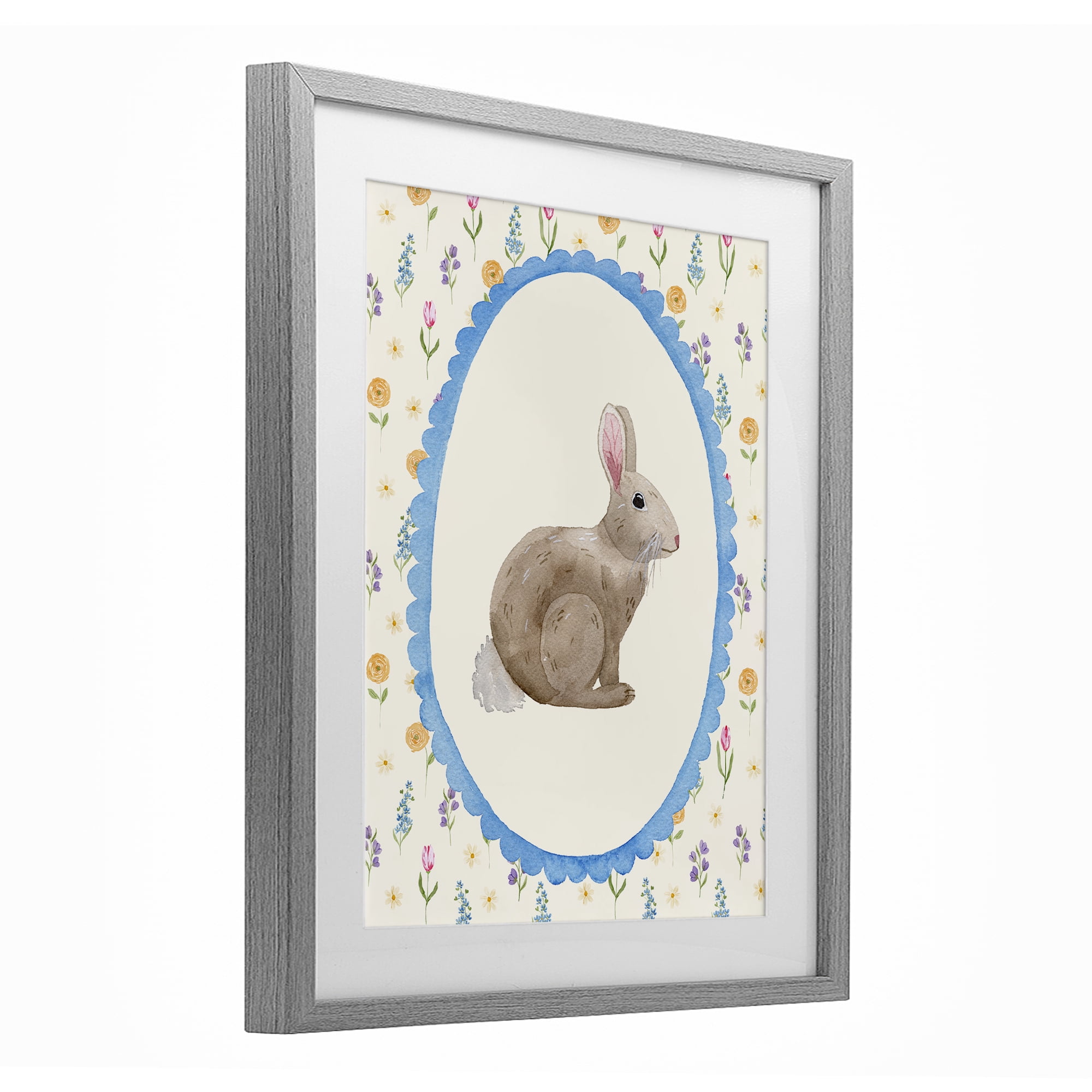 Stupell Industries Delicate Spring Bunny Florals Gray Framed Print Under Glass, design by Nina Jacobs