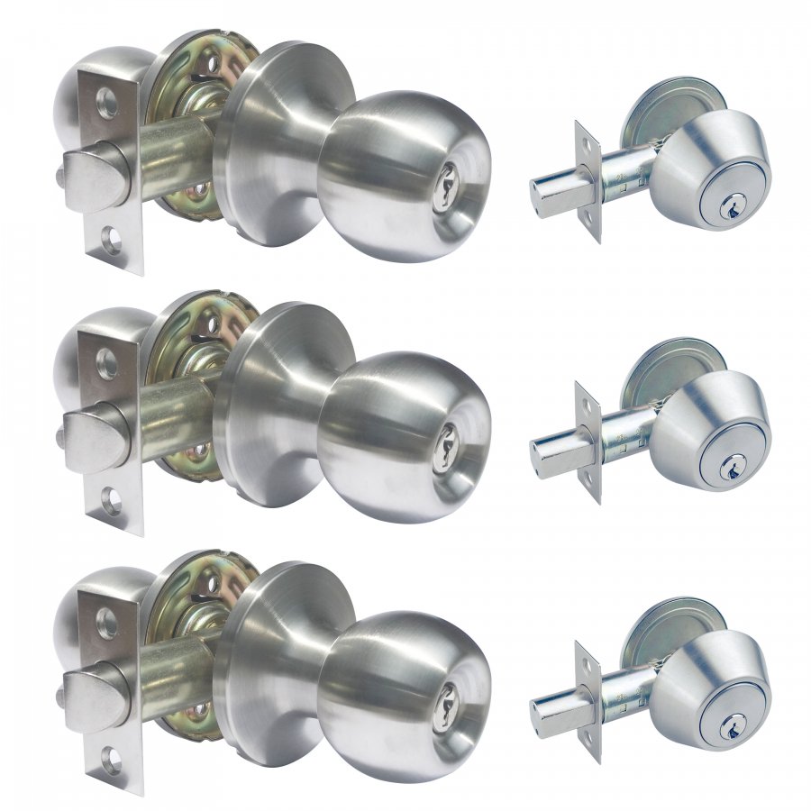 Locksets for Exterior doors and mobile home with deadbolt, 3 Pack Keyed
