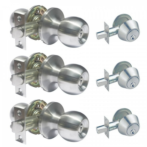 Locksets for Exterior doors and mobile home with deadbolt, 3 Pack Keyed
