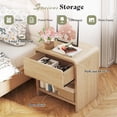 thumbnail image 3 of Papajet Modern Nightstand Set of 2 with Storage Drawer & Open Shelves, 24" Round Bedside Table for Bedroom, Living Room, Natural Oak, 3 of 9
