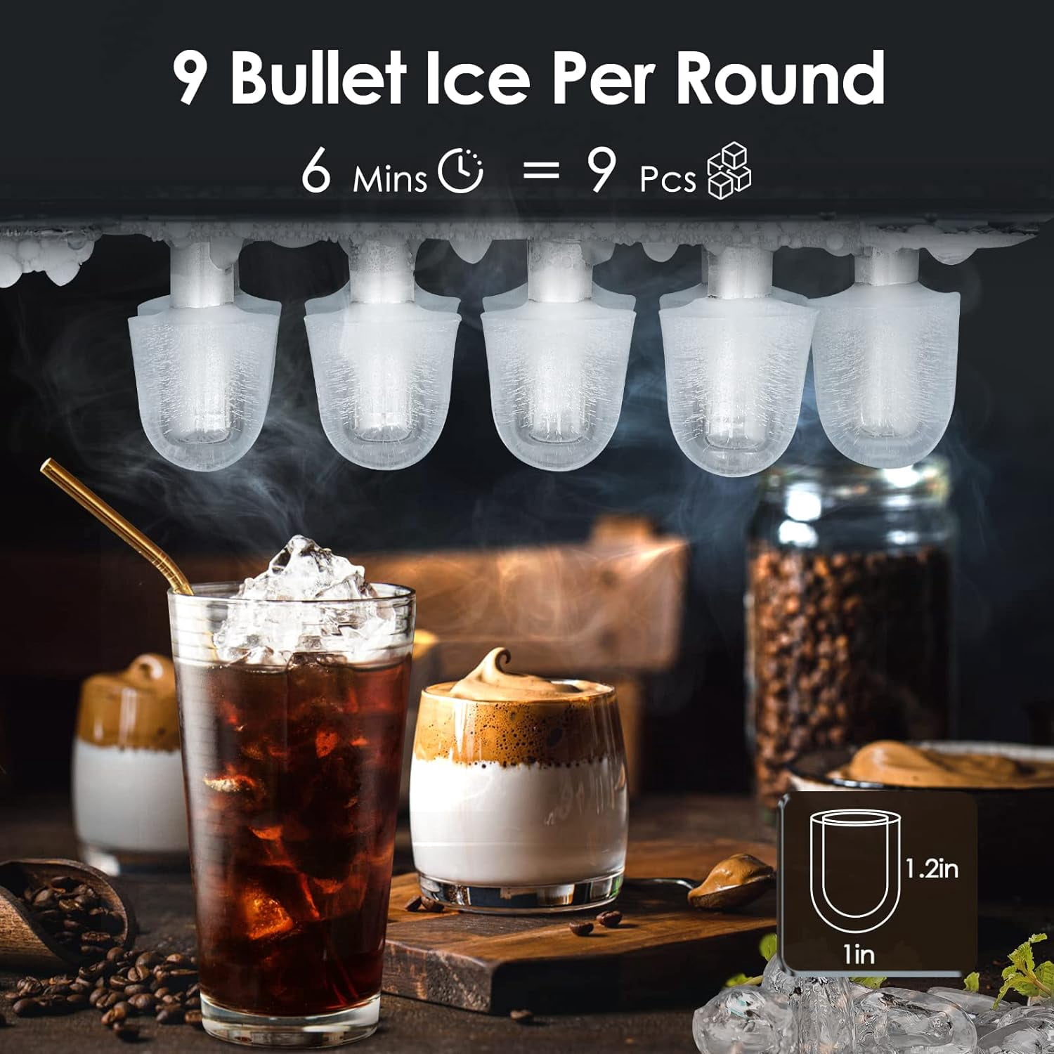Countertop Ice Maker, Portable Ice Maker w/Handle, 6 Mins 9 Pcs Ice, 26 lbs Ice/24Hrs, Self-Cleaning, w/Ice Bags, Scoop & Basket, Ice Machine for Home/Kitchen/Office/Party
