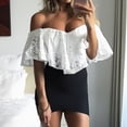 thumbnail image 6 of Black and Friday Deals 50% Off Clear! asdoklhq Womens Plus Capris,Womens Frill Off One Shoulder Lace Bodysuit Stretch Party Leotard Jumpsuit, 6 of 9