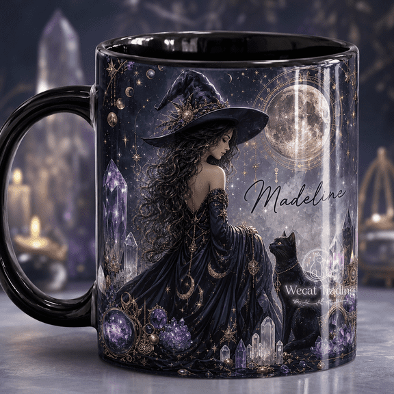 Coffee Mug Crystal Witch Personalized Name for Morning Coffee Spiritual Gift