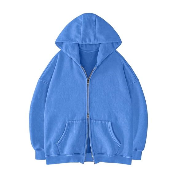 Womens Full Zip Casual Hoodies Double Side Zipper Sweatshirts Hooded Jackets with Pocket Fall Winter Hoodie S