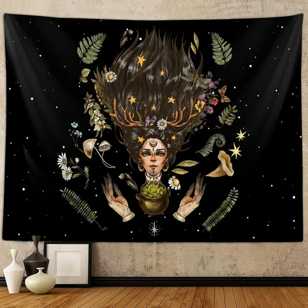 Boho Sun Tapestry for Bedroom Aesthetic Vintage Plant Mushroom Botanical Sun and Moon Art Tapestries Wall Hanging for Dorm Living Room Decor 60X40 Fairy Poster Blanket Walmart