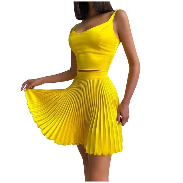 Mujeres Casual Verano Cuello Redondo Sin Mangas Tops Y Falda Conjunto De Dos Piezas Traje Wmkox8yi bvn3535
