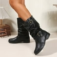 thumbnail image 2 of Mostsola Slouchy Mid Calf Boots for Women Fashion Buckle Strappy Round Toe Retro Riding Boots, 2 of 7