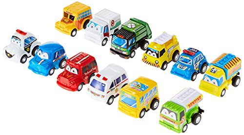 Funcorn Toys Pull Back Pull Back Car 12 Pack Assorted Mini Plastic Vehicle Set