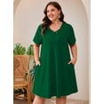 thumbnail image 5 of SHOWMALL Plus Size Short Sleeve Summer Dress for Women, Mother's Day Self-Care Gift, Green 3X Trendy Strappy Neckline Dress with Pockets for Party, 5 of 8