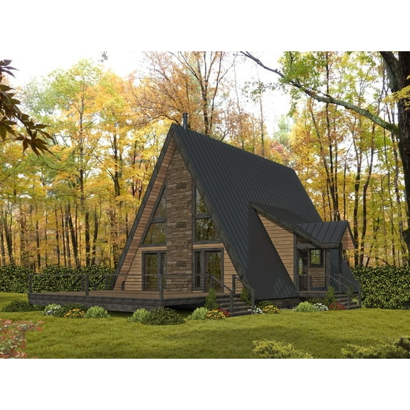 001-3914: A-frame Cabin 2 Bed, 2 Bath Luxury Home Plan, 1627 Sq Ft: Full Blueprints with License to Build by Home Plan Marketplace - Lesuto