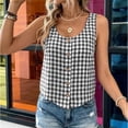 thumbnail image 2 of IYYVV Gingham Tops for Women Spring Summer Cotton Sleeveless Tank Top Casual Beach Cute Plaid Button Down Shirts Blouses Black XS, 2 of 7