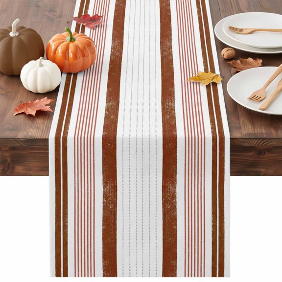Red Stripes Table Runner, Country Brown Tan Lines Striped Modern Rustic Washable Cotton-linen Table Runners Dining Kitchen Decoration for Everyday Home Wedding Party Decor, 13 x 36 Inch