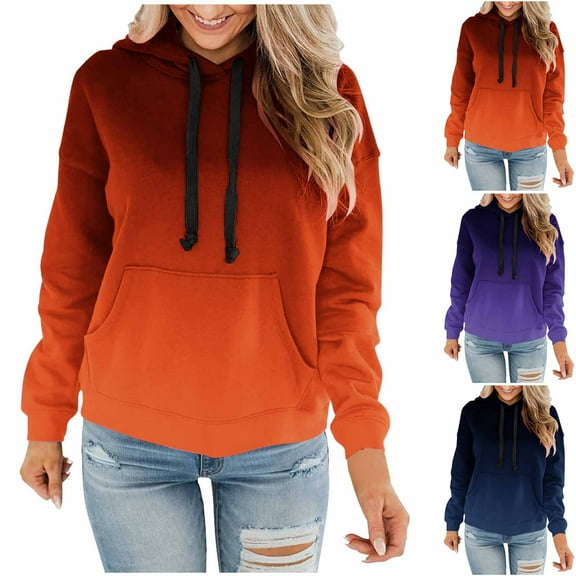 Xunlbb Hoodies for Women,Women's Gradient Printed Plush Casual Long Sleeved Hoodie Clearance,Size S-5XL