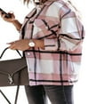 thumbnail image 2 of Womens Plaid Lapel Button Short Pocketed Shacket Shirts Coats, 2 of 5