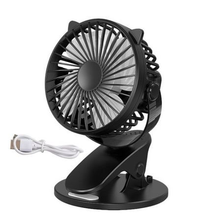 

ROBOT-GXG Mini Fan Portable Travel 3 Speed Rotation Clamp Desk Air Fan for Car Office Bedroom Black