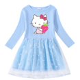 thumbnail image 1 of Hello Kitty Spring and Autumn New Girls Cotton Cute Cartoon Print Dress Star Moon Net Yarn Long Sleeve Pleated Princess Dress, 1 of 7