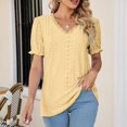 thumbnail image 3 of Mittory Eyelet Tops for Women Trendy Ruffle Trim Puff Short Sleeve Summer T Shirts V Neck Tunic Blouses, 3 of 8