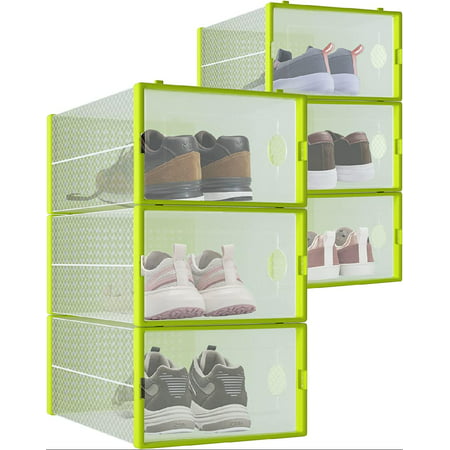 

6-Pack Shoe Storage Boxes Shoes Organizer for Closet Clear Plastic Stackable Shoe Containers in 7 Sizes/Colors Clear Shoe Boxes Stackable & Foldable for Sneaker Storage Fits Shoes up to Size 10