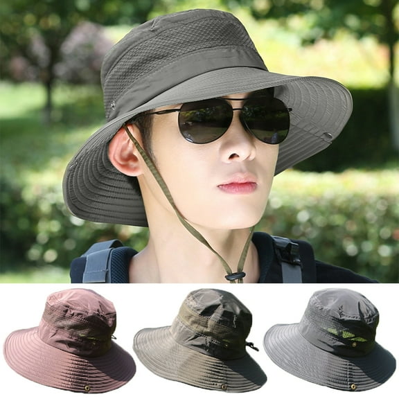 Shenmeida Sun Hat for Men Wide Birm Fasten String Windproof Bucket Hat UV Protection Hat for Summer Fishing Hiking Beach