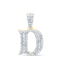 10K Yellow Gold Baguette Diamond Old English Block Font Initial D Pendant 1/3 CT