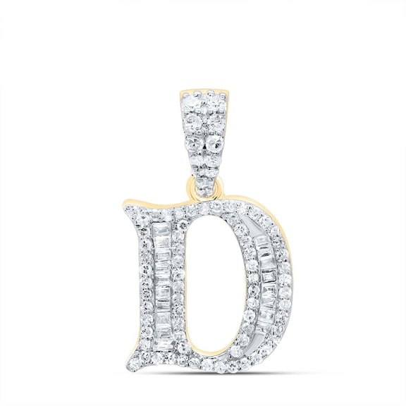 10K Yellow Gold Baguette Diamond Old English Block Font Initial D Pendant 1/3 CT
