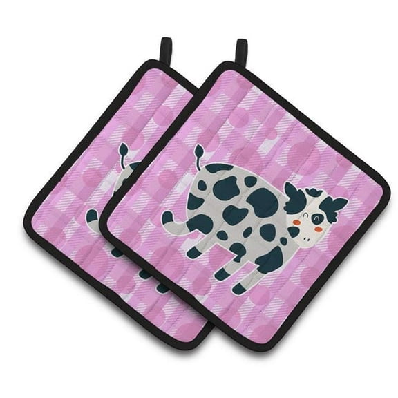 Cow on Pink Polkadots Pair of Pot Holders