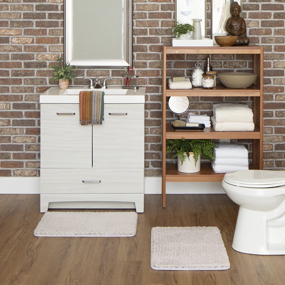 Mohawk 2 Pack Faux Fur Memory Foam Bath Rug Set, 18' x 27', Papyrus Beige Fur