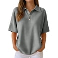 thumbnail image 2 of Uobin Womens Short Sleeve Polo Sweater V Neck Collared Knitted Shirts Waffle Summer Casual Business Office Work Tops Golf Clothes, 2 of 4