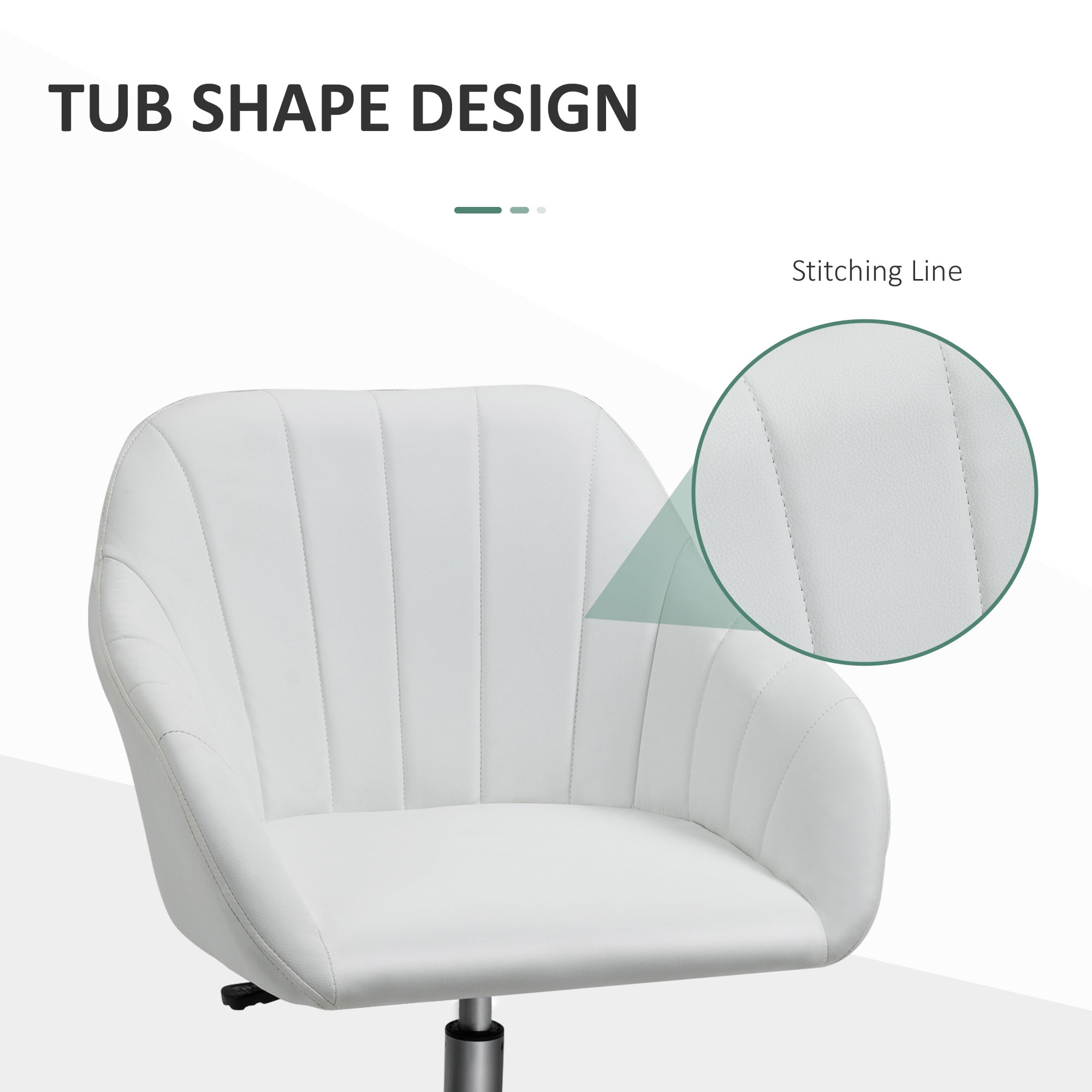 White Faux Leather Office Chair with Adjustable Height and Swivel Wheels