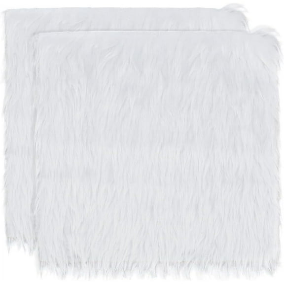 2Pcs White Fur Fabric 9.8x9.8 Inch Soft Plush Shaggy Squares Pre-Cut Craft Fur Fabric