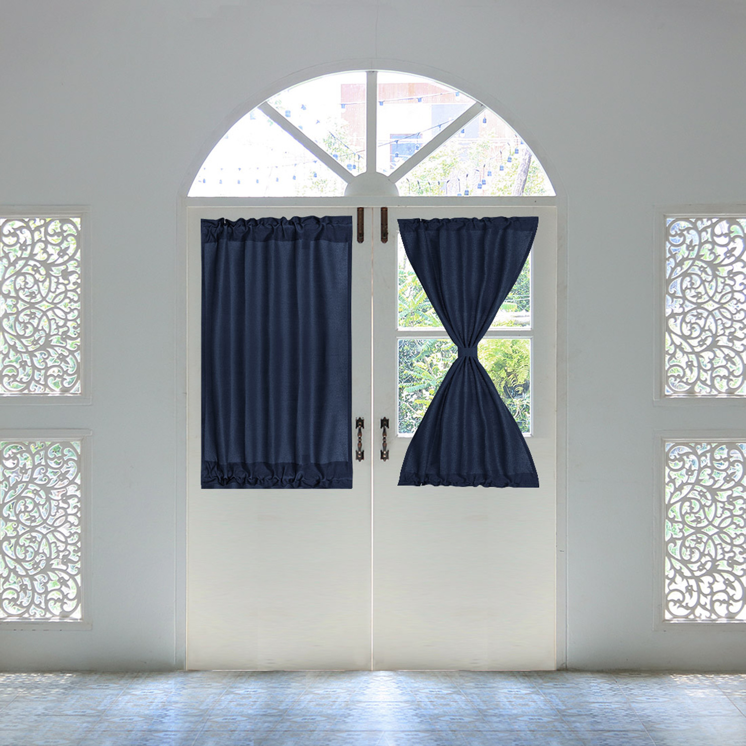 Unique Bargains French Door Window Blackout Curtain Panel Navy Blue 25" x 40"