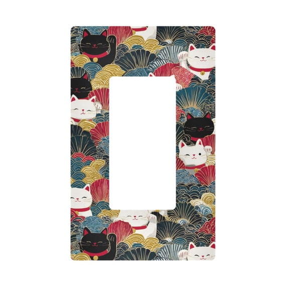 Yayeee Rocker Switch Wall Plate 1-Gang 4.6"x2.9" Home Decorative Outlet Cover, Black Lucky Cat