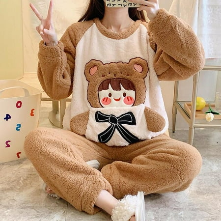 

PIKADINGNIS Women Duck Adult Animal Pajamas Set Winter Thick Warm Flannel Pijamas Mujer Sleepwear Anime Pyjamas Kawaii Cartoon Night Wear