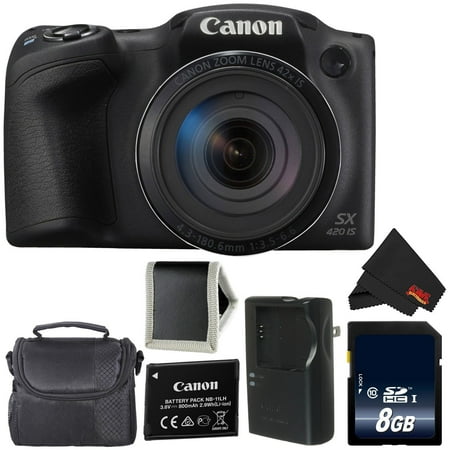 Canon PowerShot SX420 IS Digital Camera (Black) 1068C001 International Model (No warranty) + 8GB SDHC Class 10 Memory Card + Carrying Case -