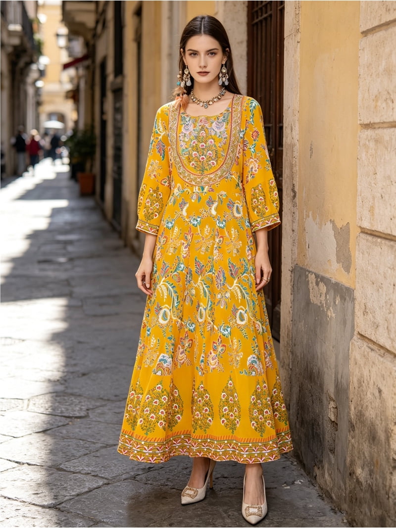 yellow summer garden maxi dress farm rio yellow summer garden sleeveless maxi dress Yellow Delicate Fruit Garden Smocked Maxi Dress FARM
