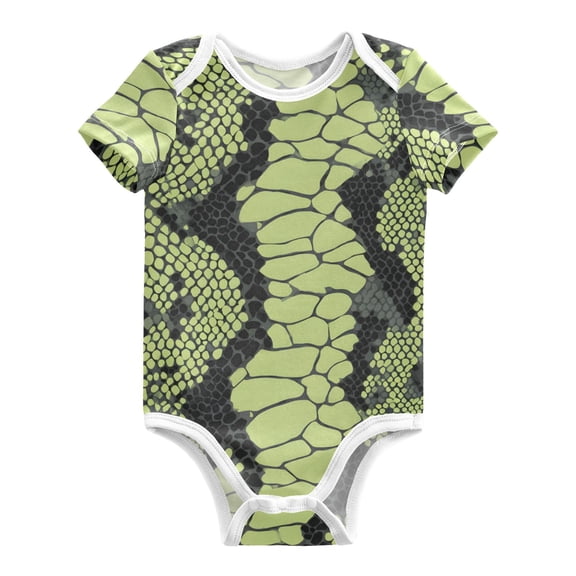 Green Black Snake Skin Pure Cotton Bodysuit Short Sleeve Pajamas One-Piece Romper Unisex 3 Months