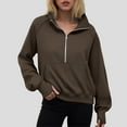 thumbnail image 2 of Ccpelsie Half Zip Sweatshirt Women Oversized Fleece Pullover Zipped Cute Sweatshirts with Pockets(Coffee,XL), 2 of 6