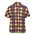 thumbnail image 5 of ALAZA Mardi Gras Checkered Men's Hawaiian Shirt Short Sleeve Casual Button Down Shirts M, 5 of 6