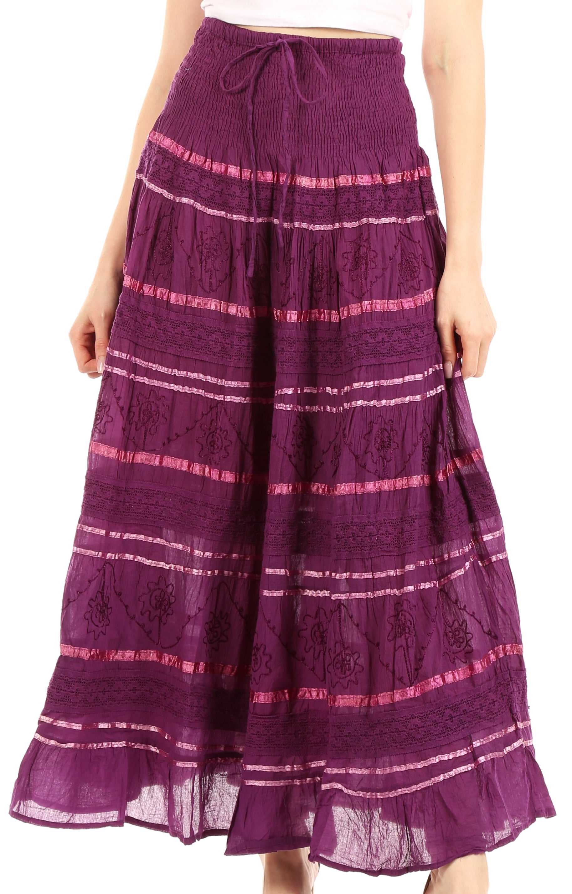 Sakkas Lace and Ribbon Peasant Boho Skirt - Brown - One Size - Walmart.com